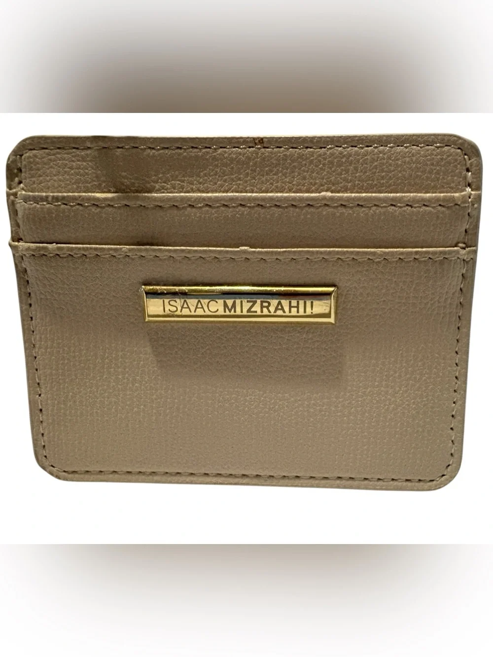Isaac Mizrahi Taupe Card Wallet with Gold Accent